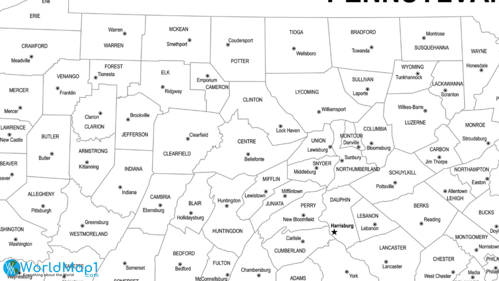 Counties Map of Pennsylvania US